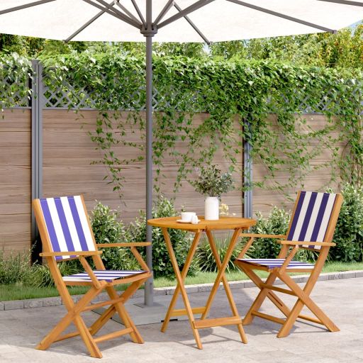 3-tlg. Bistro-Set Cremeweiß Stoff und Massivholz