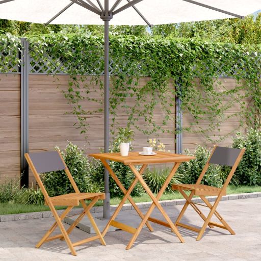 3-tlg. Bistro-Set Cremeweiß Stoff und Massivholz