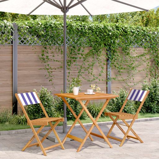 3-tlg. Bistro-Set Cremeweiß Stoff und Massivholz