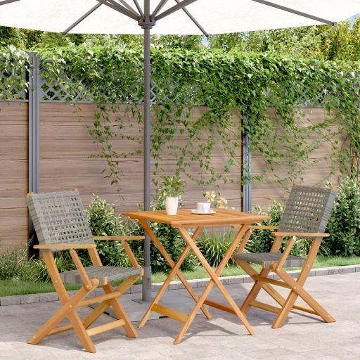 3-tlg. Bistro-Set Schwarz Poly Rattan und Massivholz