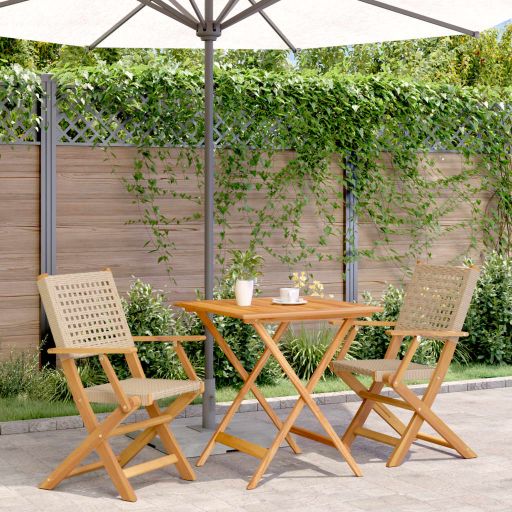 3-tlg. Bistro-Set Schwarz Poly Rattan und Massivholz