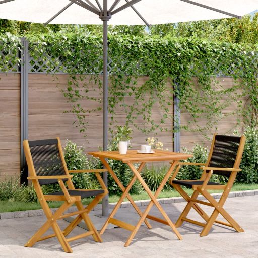 3-tlg. Bistro-Set Schwarz Polypropylen und Massivholz
