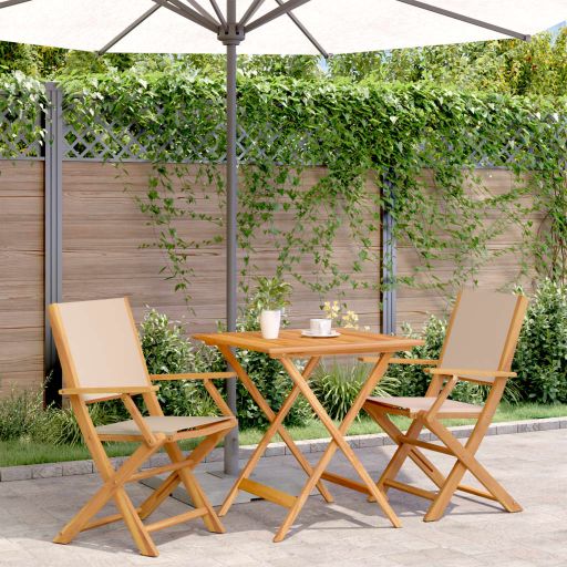 3-tlg. Bistro-Set Cremeweiß Stoff und Massivholz