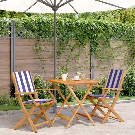 3-tlg. Bistro-Set Cremeweiß Stoff und Massivholz