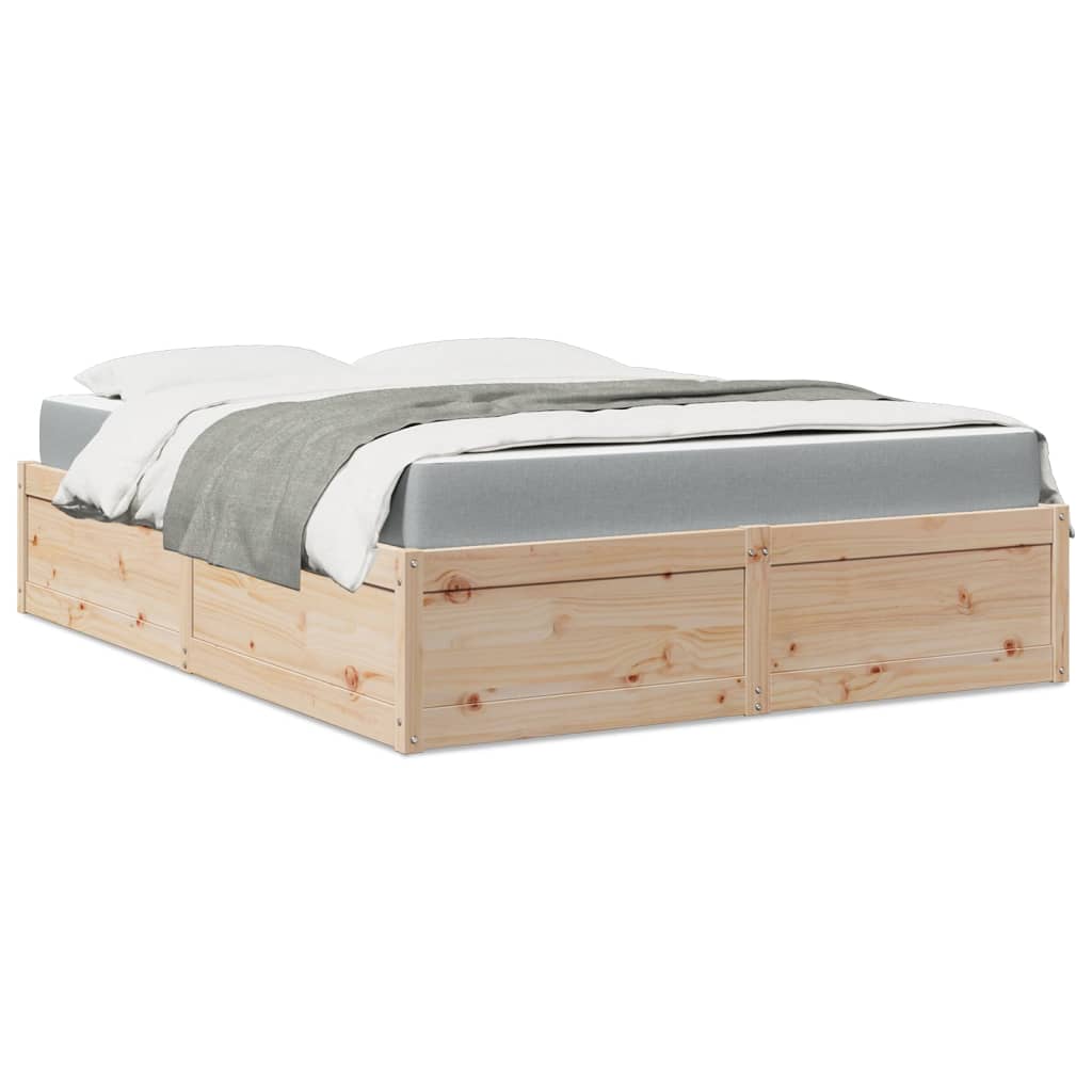 Bett mit Matratze Weiß 200x200 cm Massivholz Kiefer