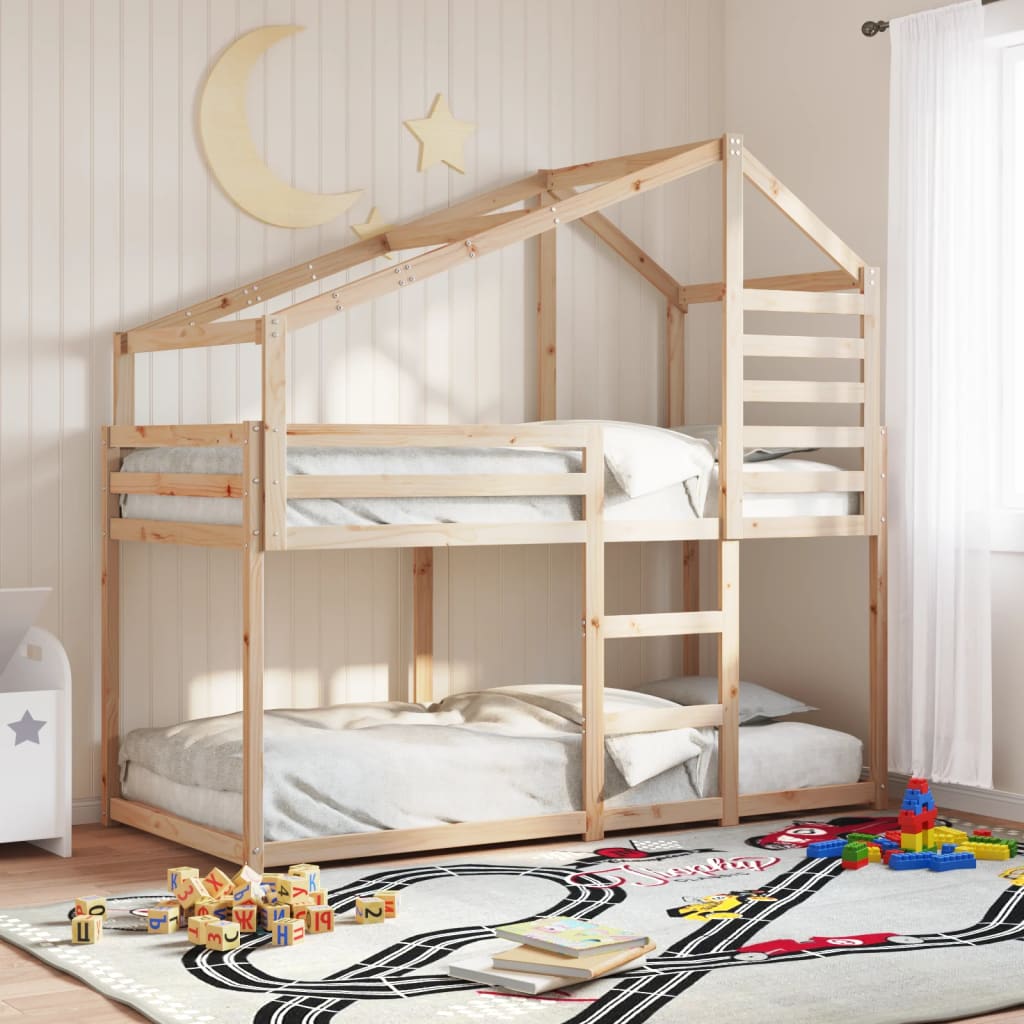 Etagenbett mit Dach Wachsbraun 90x200 cm Massivholz Kiefer