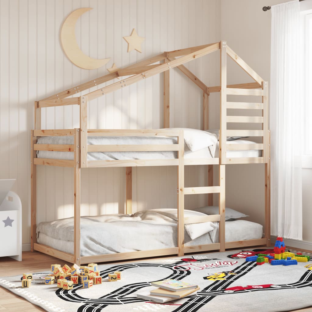 Etagenbett mit Dach Wachsbraun 90x200 cm Massivholz Kiefer