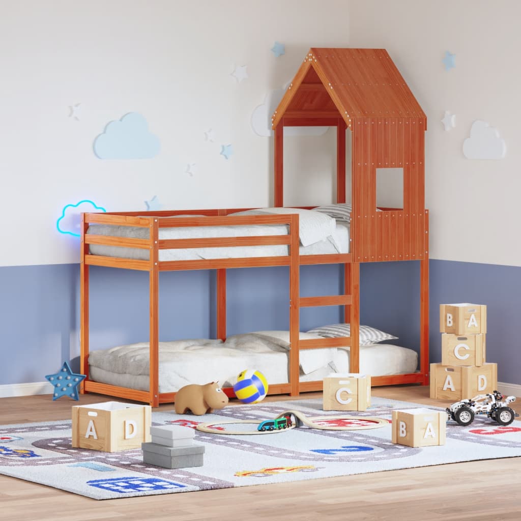 Etagenbett mit Dach 80x200 cm Massivholz Kiefer