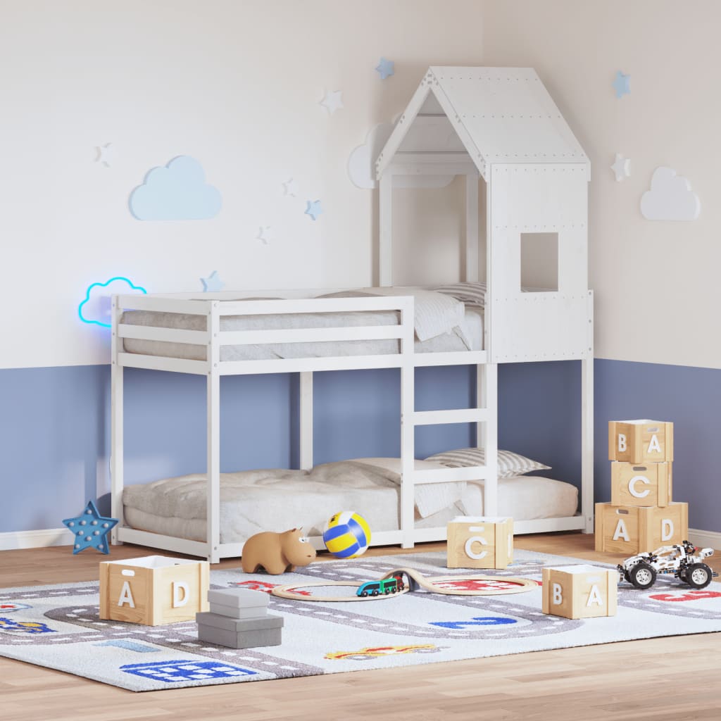 Etagenbett mit Dach Wachsbraun 90x200 cm Massivholz Kiefer