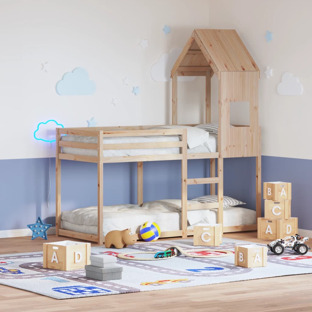 Etagenbett mit Dach 80x200 cm Massivholz Kiefer