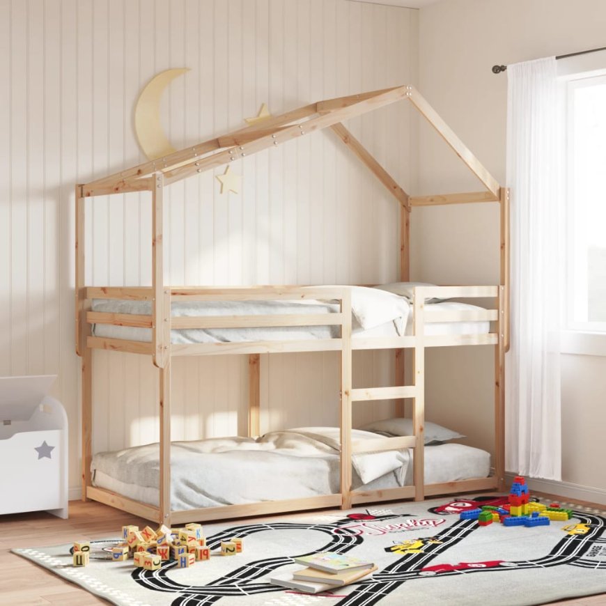 Etagenbett mit Dach Wachsbraun 90x200 cm Massivholz Kiefer