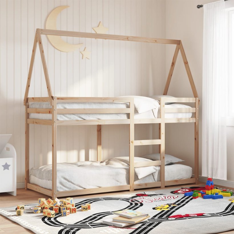 Etagenbett mit Dach Wachsbraun 90x200 cm Massivholz Kiefer