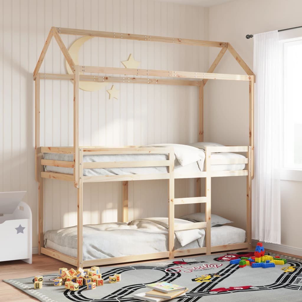 Etagenbett mit Dach Wachsbraun 90x200 cm Massivholz Kiefer