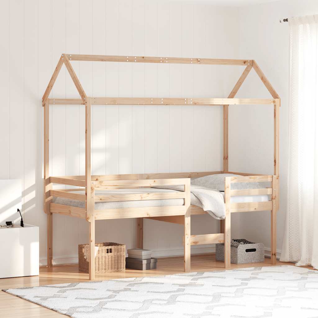 Hochbett mit Dach 90x200 cm Massivholz Kiefer