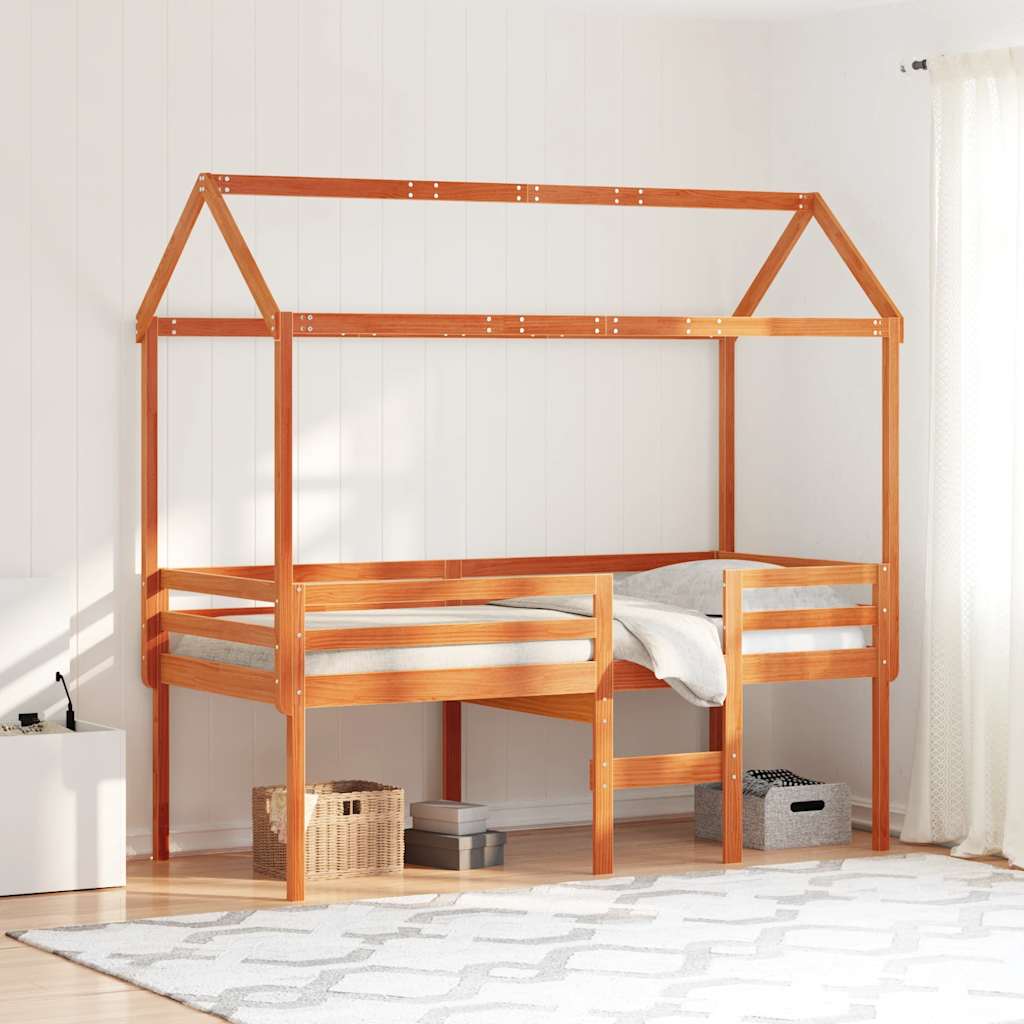 Hochbett mit Dach 90x200 cm Massivholz Kiefer