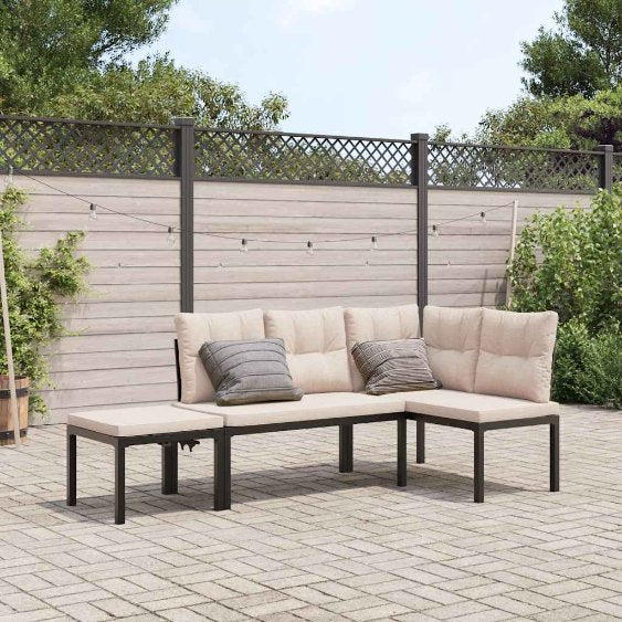 Gartenbank-Set 4-tlg. Schwarz Pulverbeschichteter Stahl
