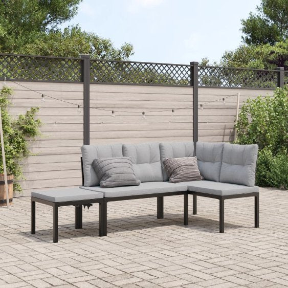 Gartenbank-Set 4-tlg. Schwarz Pulverbeschichteter Stahl