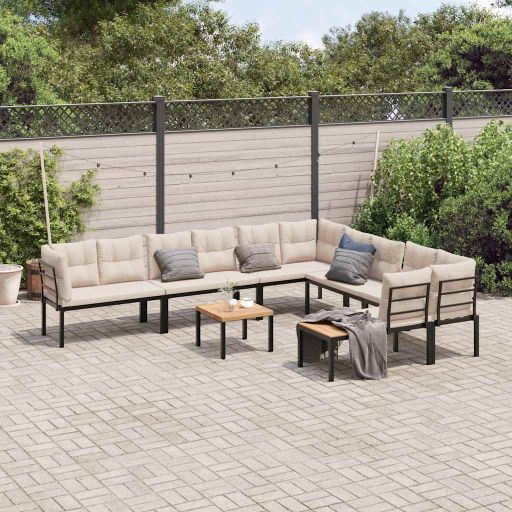 7-tlg. Garten-Sofagarnitur mit Kissen Schwarz Stahl