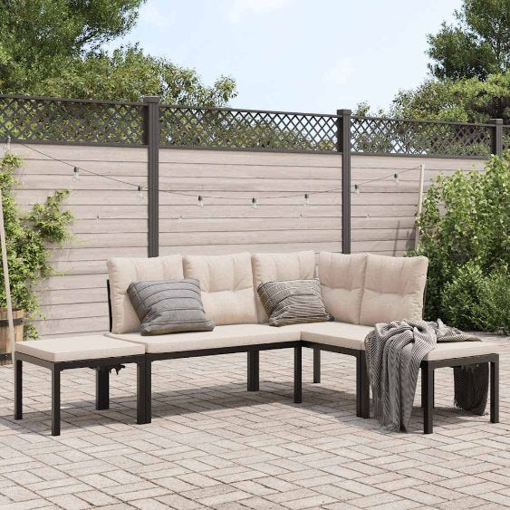 5-tlg. Garten-Sofagarnitur mit Kissen Schwarz Stahl