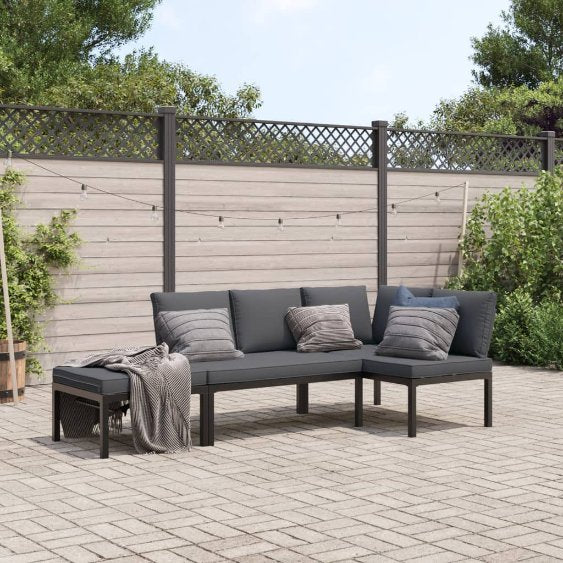 4-tlg. Garten-Sofagarnitur mit Kissen Schwarz Aluminium
