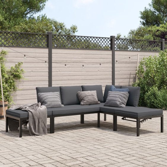 5-tlg. Garten-Sofagarnitur mit Kissen Schwarz Aluminium