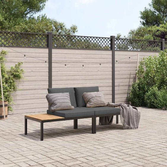 3-tlg. Garten-Sofagarnitur mit Kissen Schwarz Aluminium