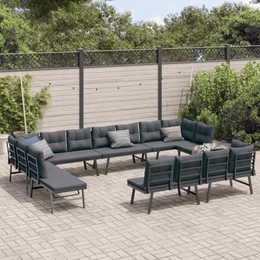 9-tlg. Garten-Sitzgruppe mit Kissen Schwarz Stahl