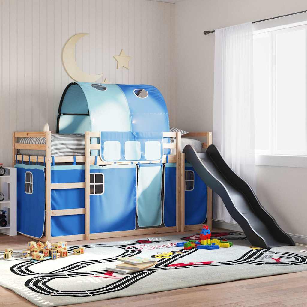 Etagenbett mit Rutsche und Gardinen Weiß und Schwarz 90x200 cm