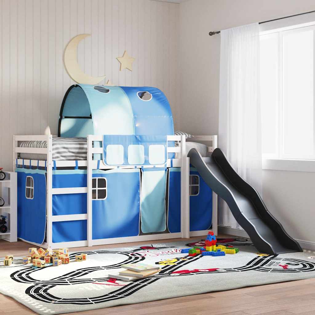 Etagenbett mit Rutsche und Gardinen Weiß und Schwarz 90x200 cm