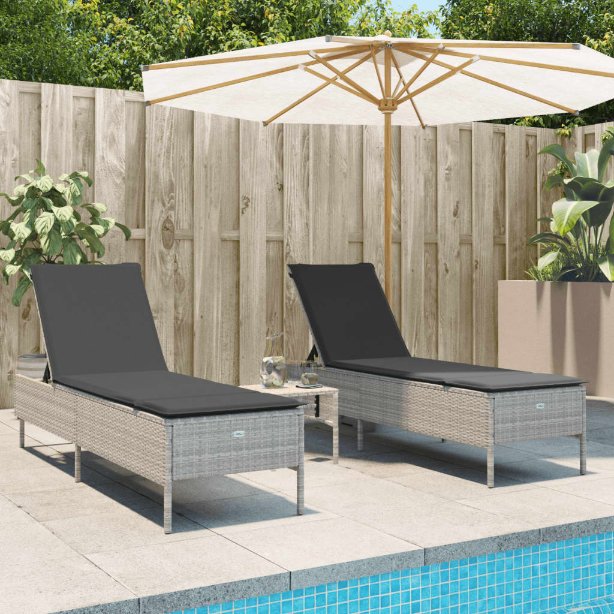 vidaXL 3-tlg. Sonnenliegen-Set mit Auflage Schwarz Poly-Rattan
