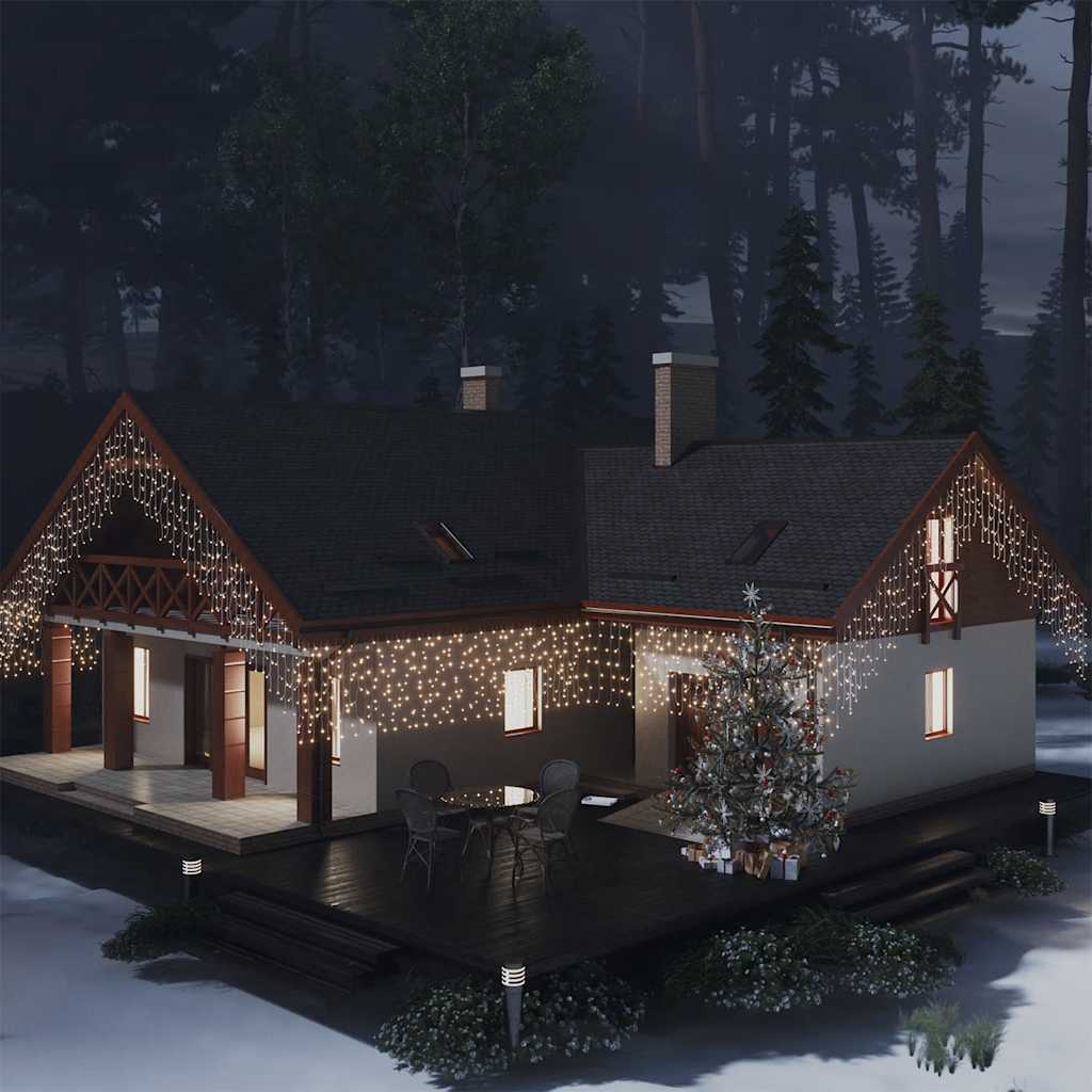 vidaXL Lichtervorhang LED Eiszapfen 10 m 400 LED Warmweiß 8 Funktionen