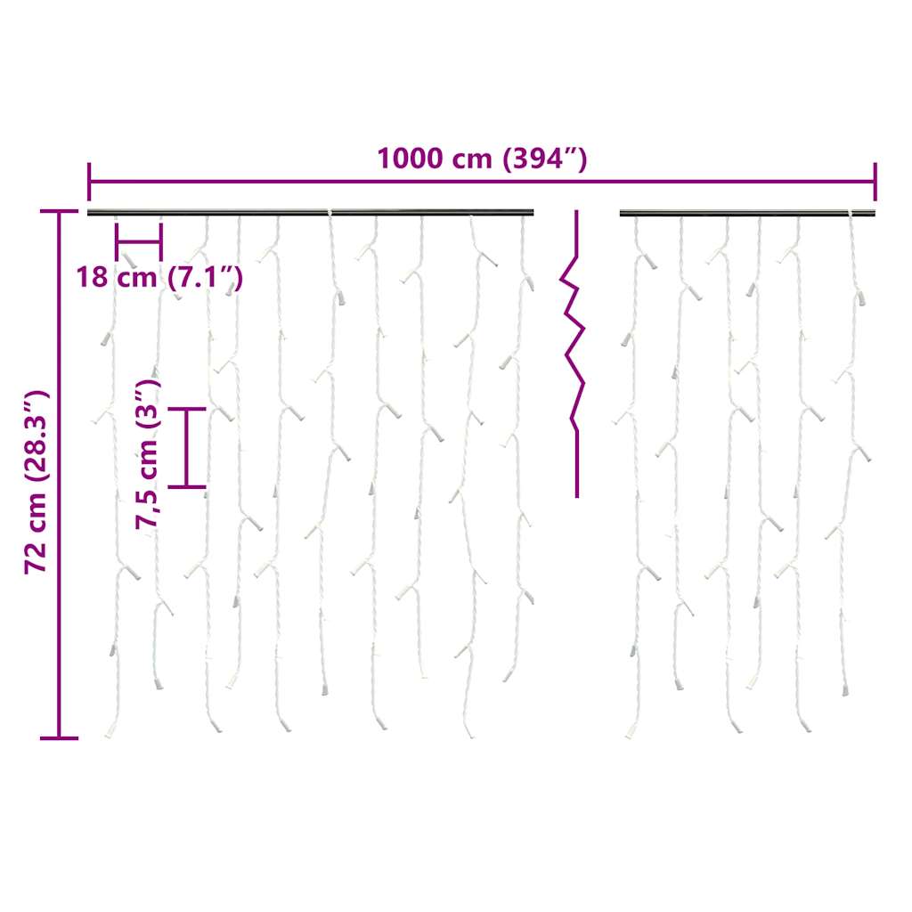 vidaXL Lichtervorhang LED Eiszapfen 10 m 400 LED Warmweiß 8 Funktionen
