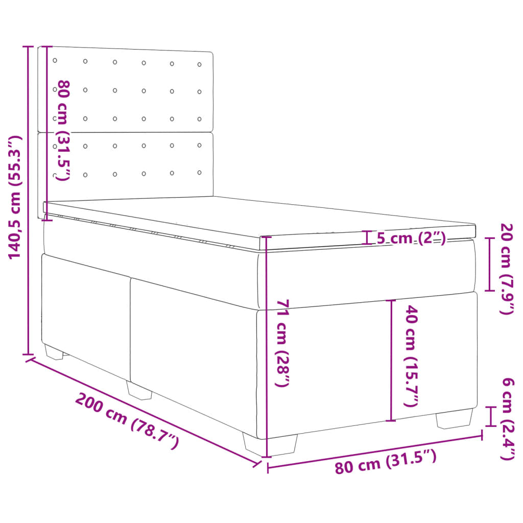 Boxspringbett mit Matratze Schwarz 80x200 cm Kunstleder