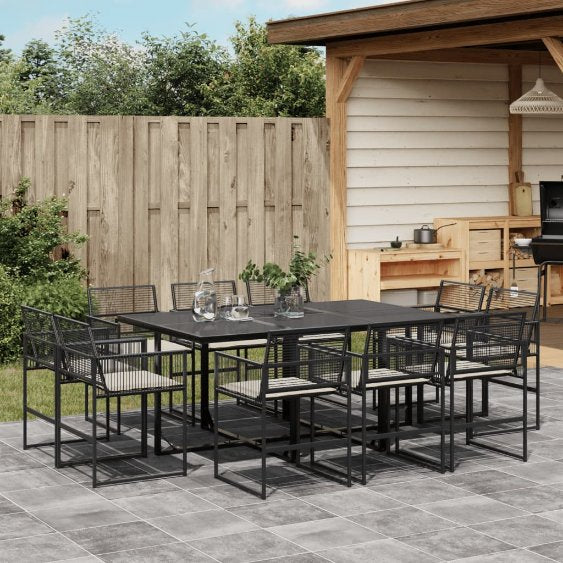 9-tlg. Garten-Essgruppe mit Kissen Schwarz Poly Rattan