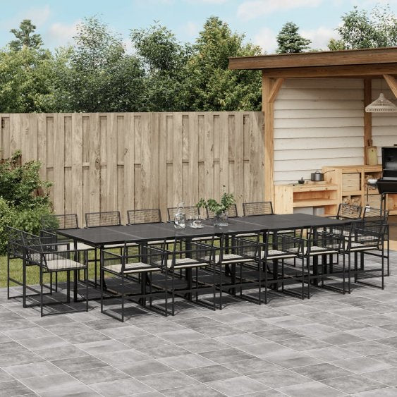 9-tlg. Garten-Essgruppe mit Kissen Schwarz Poly Rattan