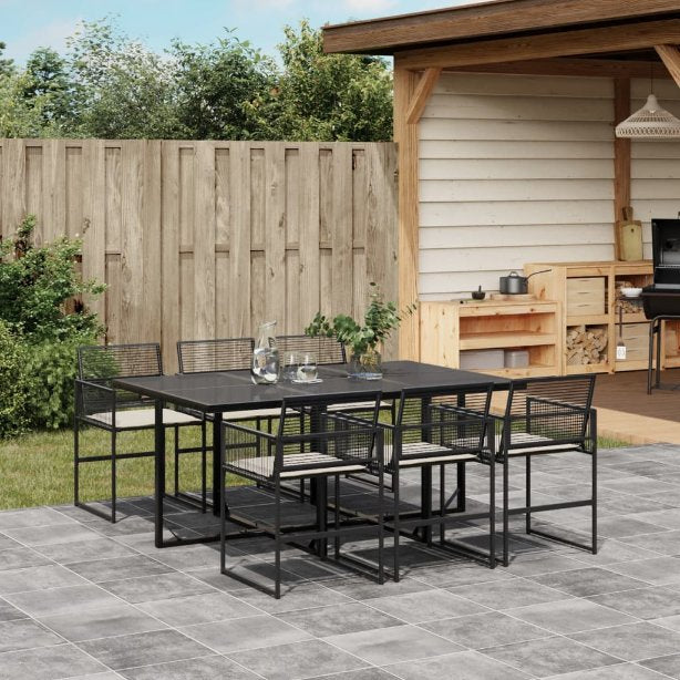 5-tlg. Garten-Essgruppe mit Kissen Schwarz Poly Rattan