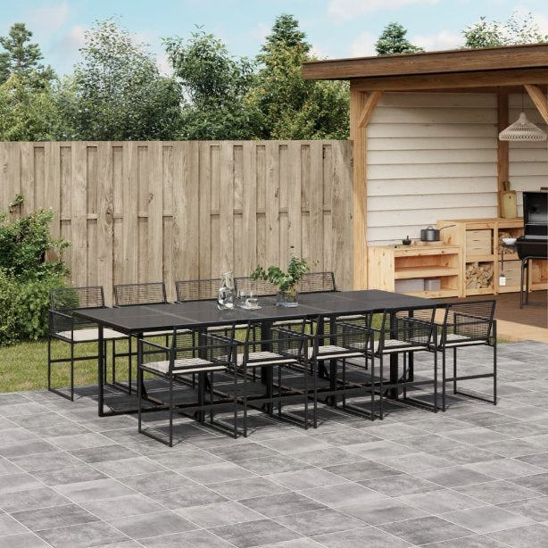 5-tlg. Garten-Essgruppe mit Kissen Schwarz Poly Rattan