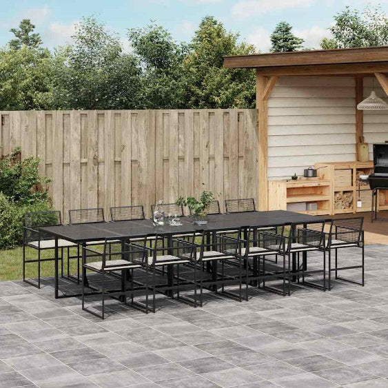 5-tlg. Garten-Essgruppe mit Kissen Schwarz Poly Rattan