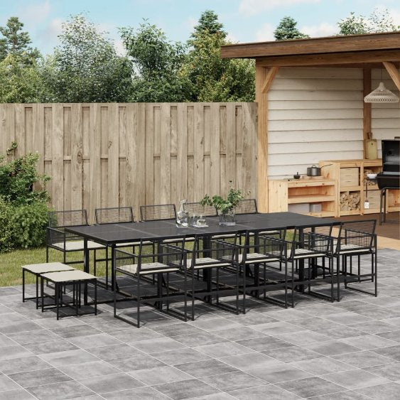 9-tlg. Garten-Essgruppe mit Kissen Schwarz Poly Rattan