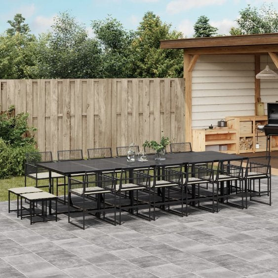 9-tlg. Garten-Essgruppe mit Kissen Schwarz Poly Rattan