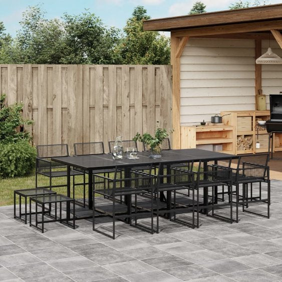 9-tlg. Garten-Essgruppe Schwarz Poly Rattan