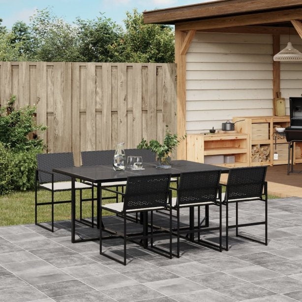 5-tlg. Garten-Essgruppe mit Kissen Schwarz Poly Rattan