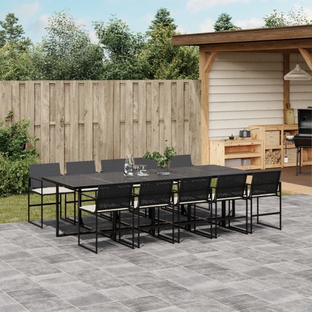 5-tlg. Garten-Essgruppe mit Kissen Schwarz Poly Rattan