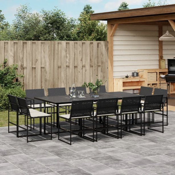 9-tlg. Garten-Essgruppe mit Kissen Schwarz Poly Rattan