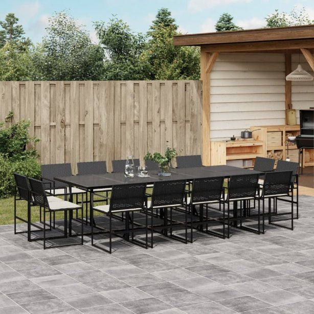 9-tlg. Garten-Essgruppe mit Kissen Schwarz Poly Rattan