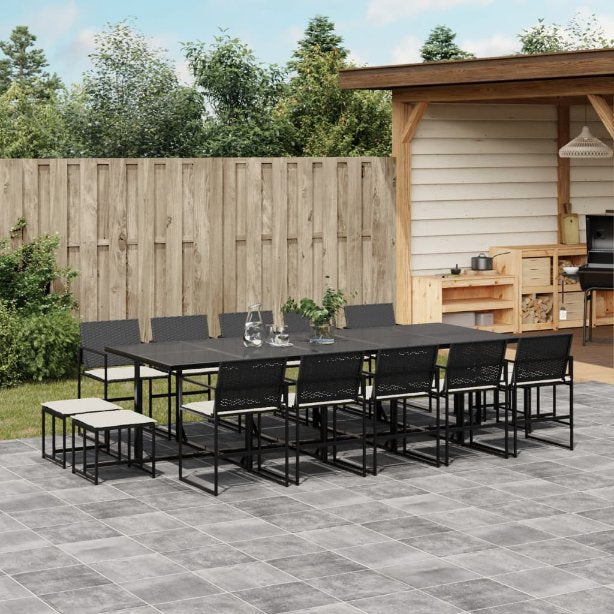 9-tlg. Garten-Essgruppe mit Kissen Schwarz Poly Rattan