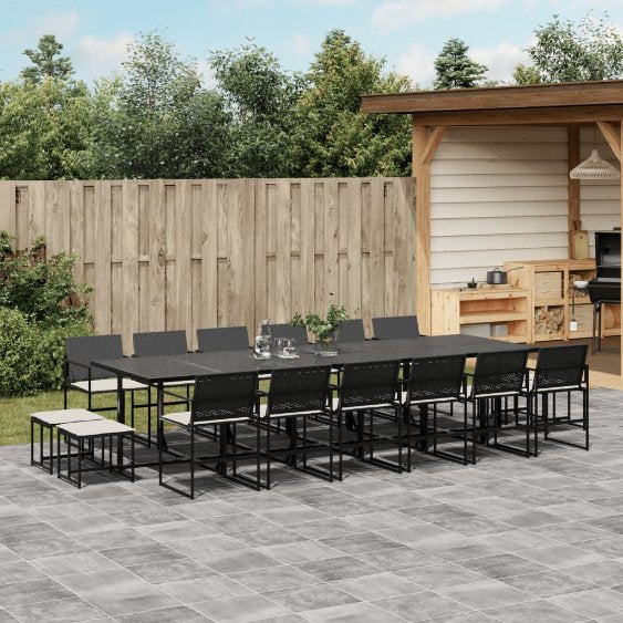 9-tlg. Garten-Essgruppe mit Kissen Schwarz Poly Rattan