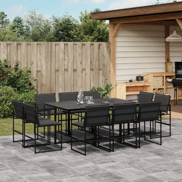 9-tlg. Garten-Essgruppe mit Kissen Schwarz Textilene