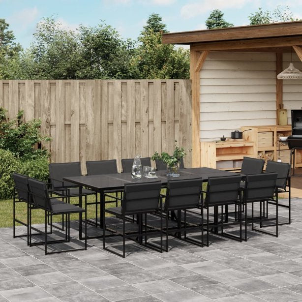 9-tlg. Garten-Essgruppe mit Kissen Schwarz Textilene