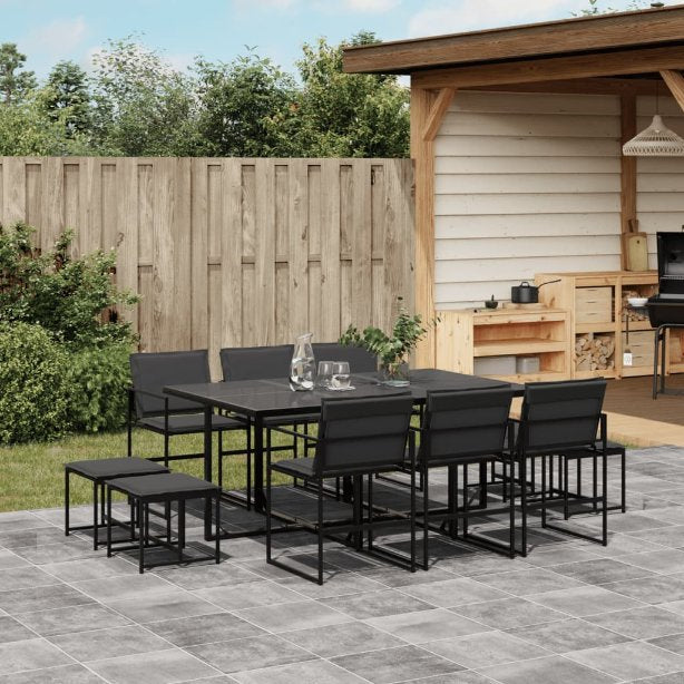9-tlg. Garten-Essgruppe mit Kissen Schwarz Textilene